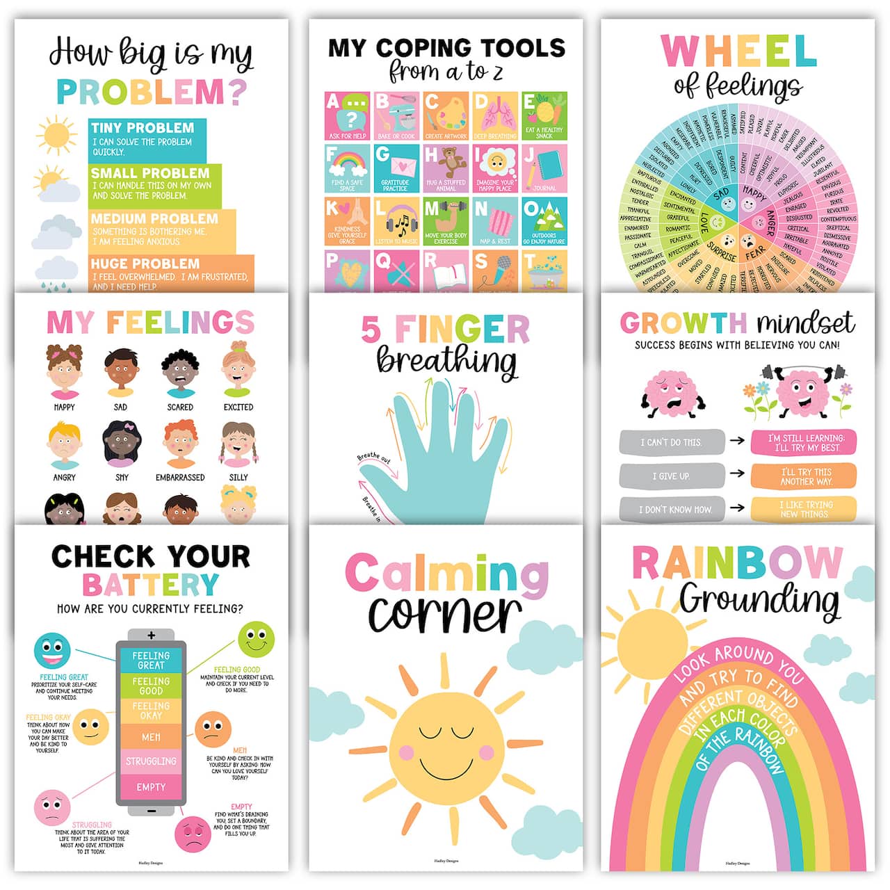 Hadley Designs 11" x 14" Colorful Calming Corner and Feelings Chart Posters Set